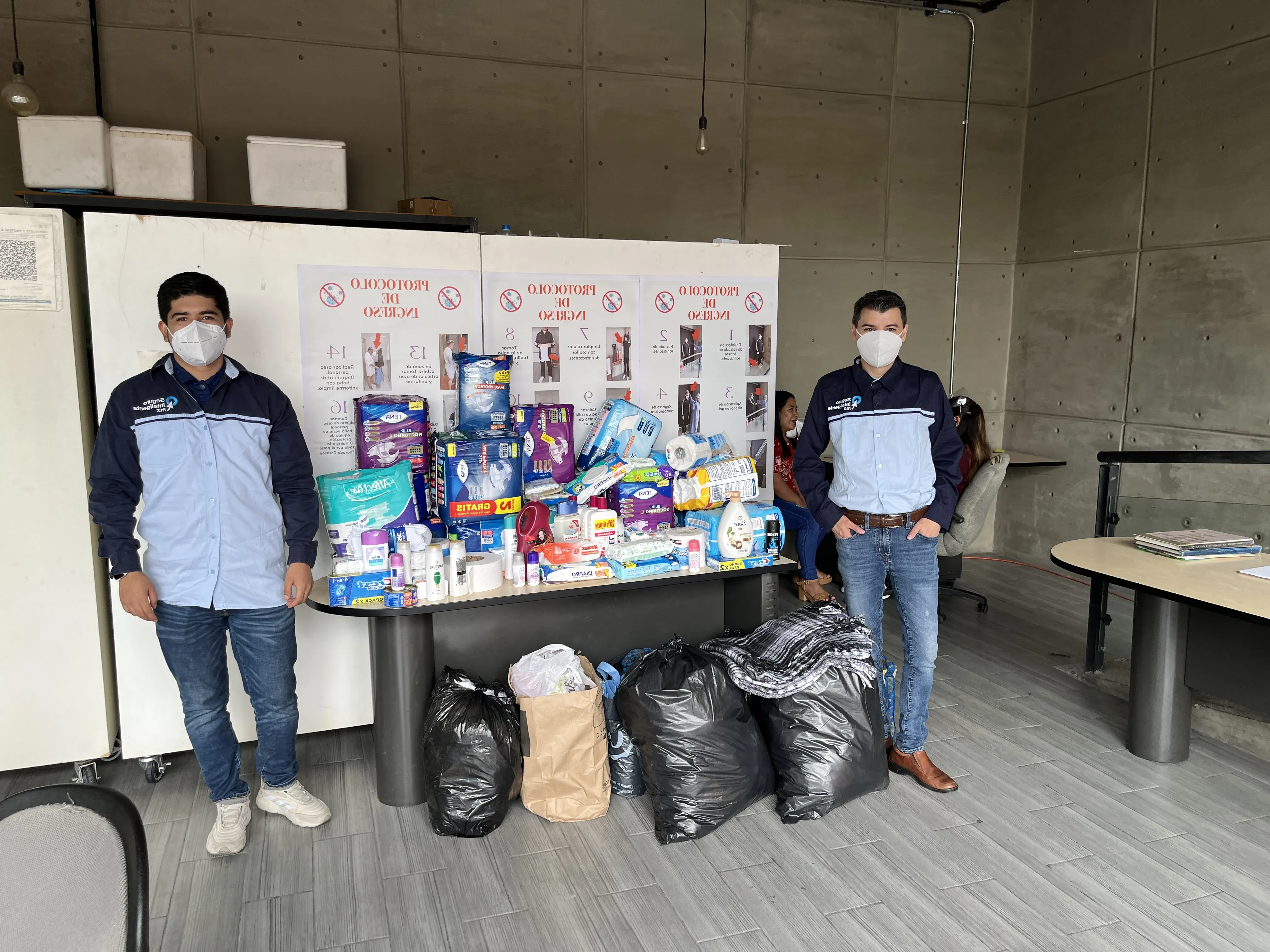 Volunteers helping elderly people
